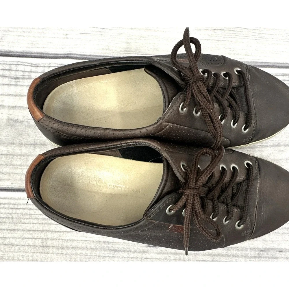 ECCO DARK BROWN SOFT LEATHER CASUAL SHOES SNEAKERS Men's Size‎ EU 43 /  US 9-9.5